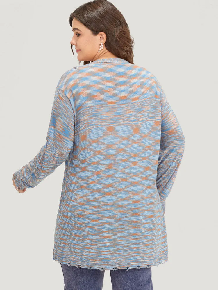 Ombre Pocket Open Front Ripped Hem Cardigan