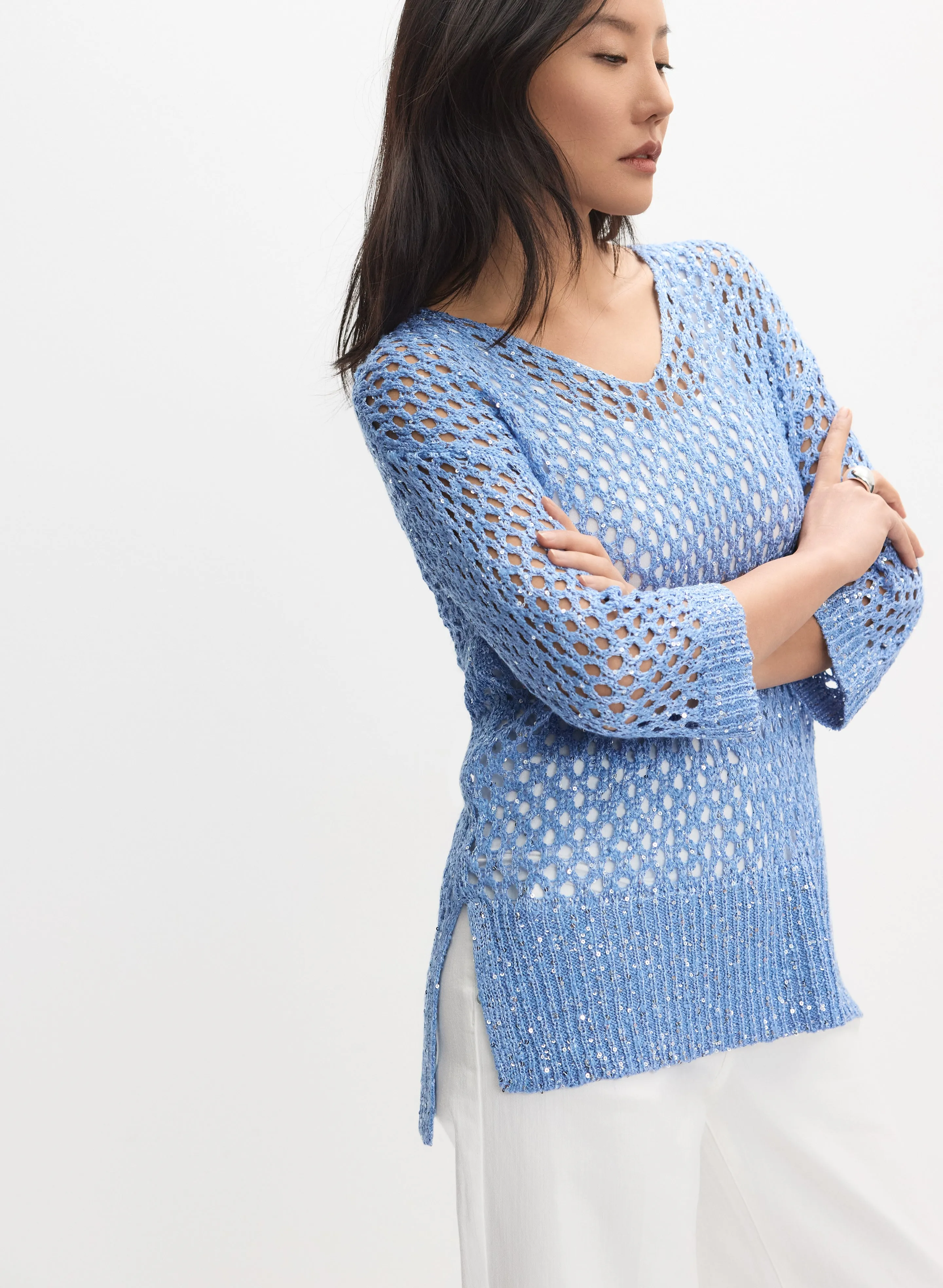 Open Knit Sequin Sweater