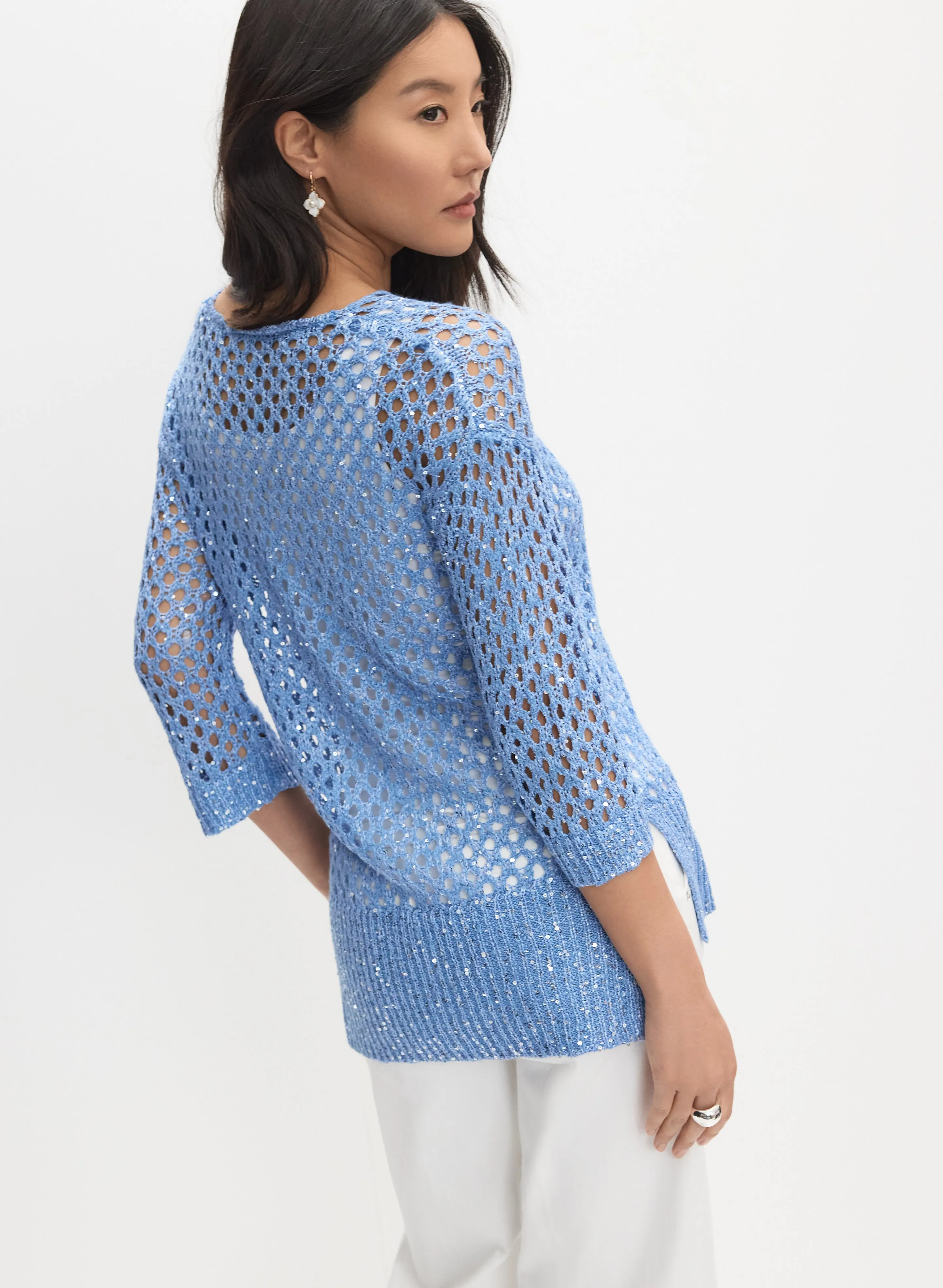 Open Knit Sequin Sweater