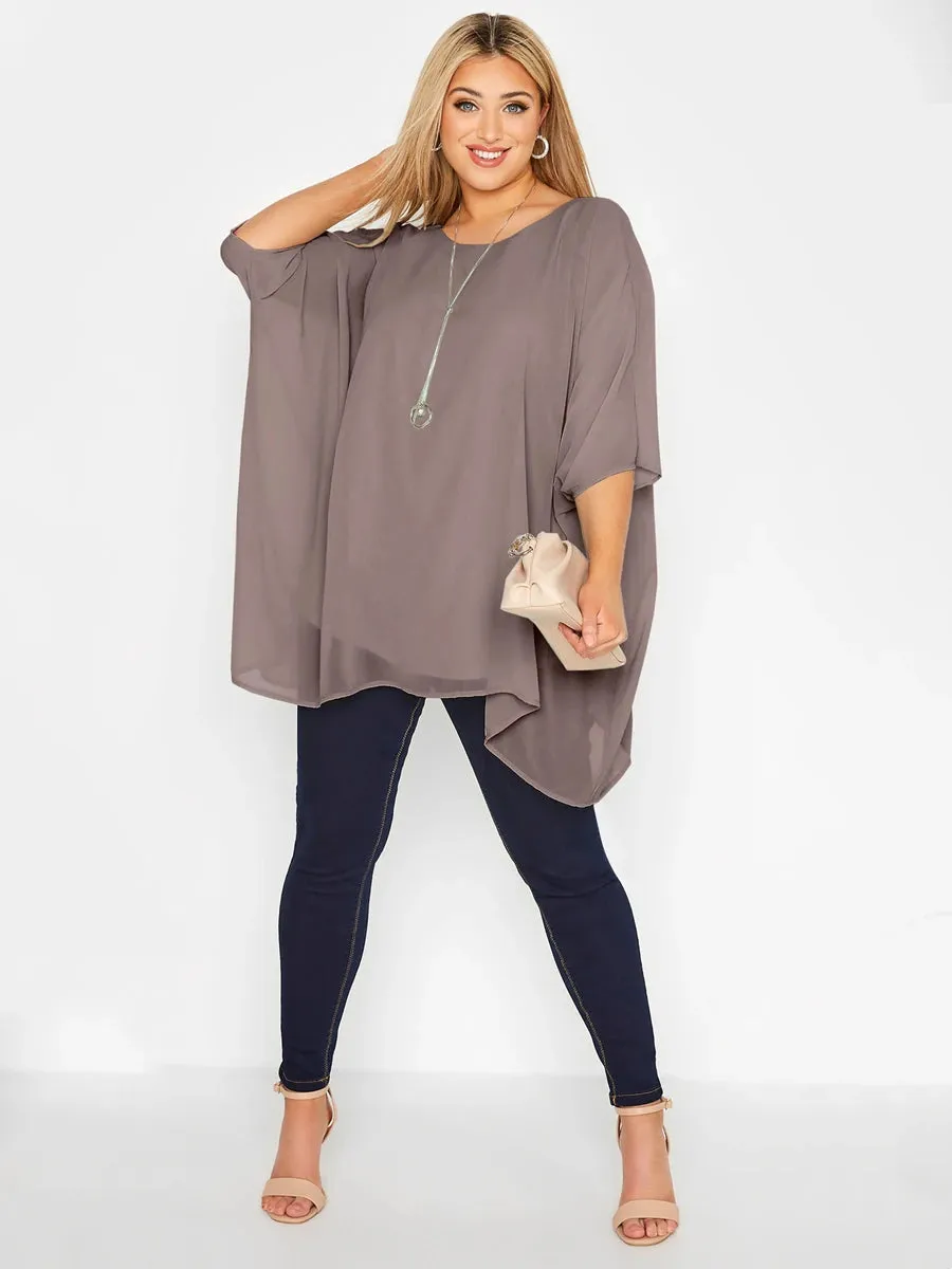 Plus Size Loose Bawing Sleeve Elegant Summer Cape Blouse Women 3/4 Sleeve Loose Casual Office Work Tunic Tops Large Size 6XL 7XL