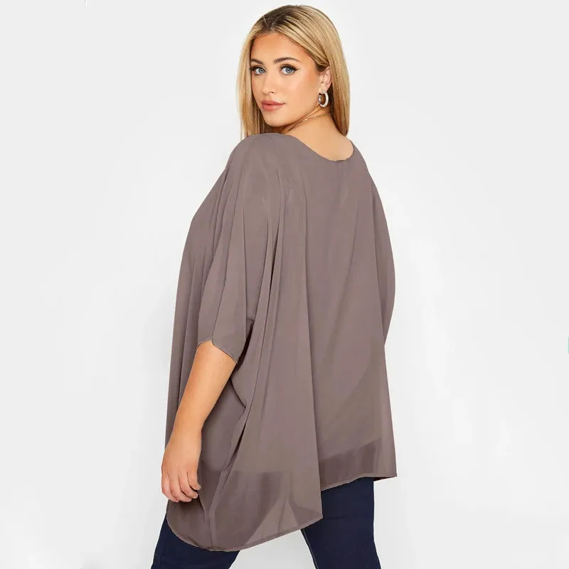 Plus Size Loose Bawing Sleeve Elegant Summer Cape Blouse Women 3/4 Sleeve Loose Casual Office Work Tunic Tops Large Size 6XL 7XL