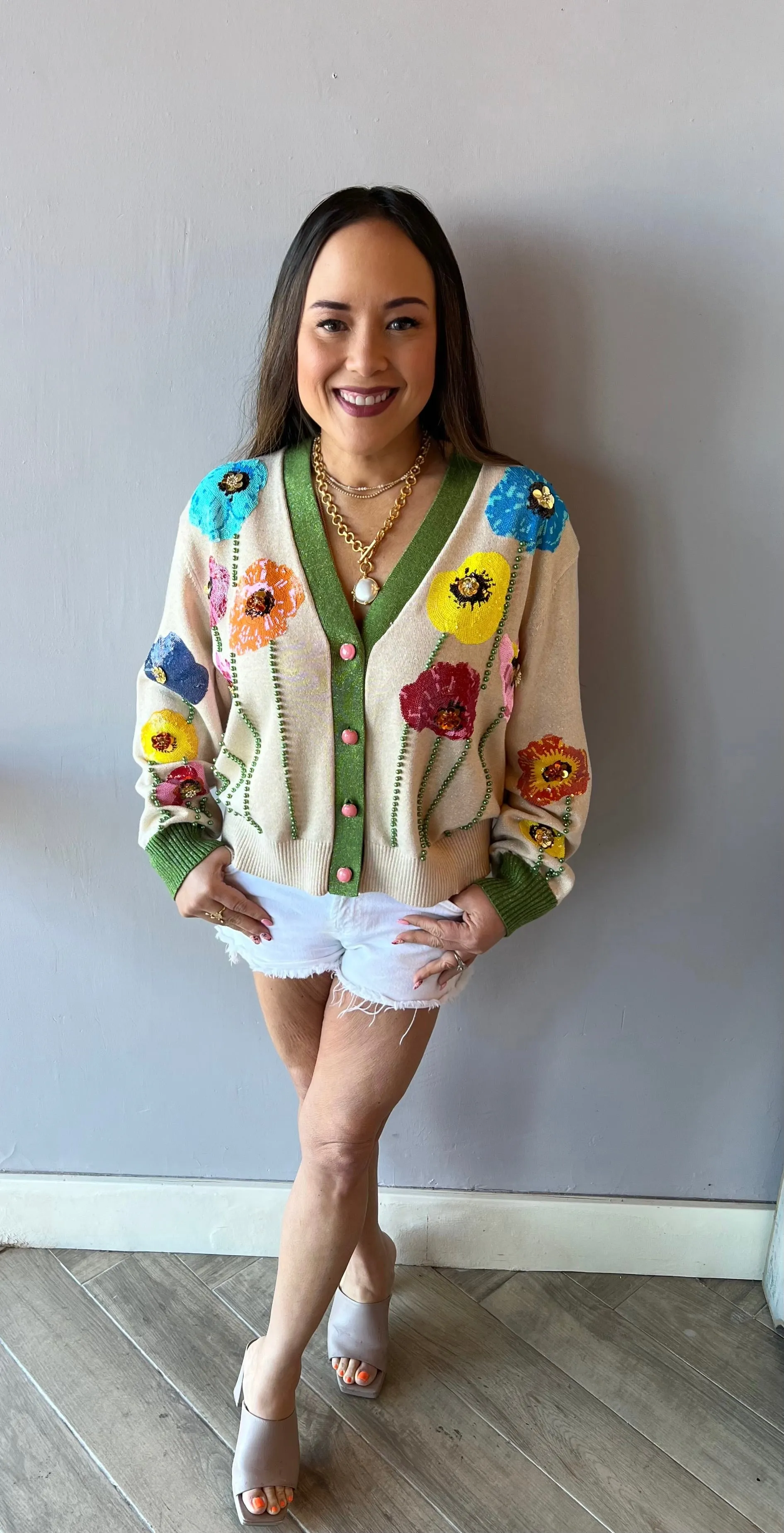 QUEEN OF SPARKLES Lurex Knit/Sequin POPPY Cardigan Top Jo Jo
