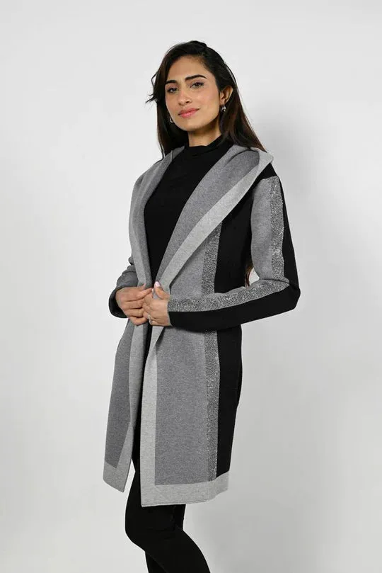 Selah Sequin Black and Grey Stripe Knit Cover Up Cardigan - Frank Lyman 223448U