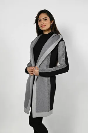 Selah Sequin Black and Grey Stripe Knit Cover Up Cardigan - Frank Lyman 223448U