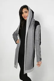 Selah Sequin Black and Grey Stripe Knit Cover Up Cardigan - Frank Lyman 223448U