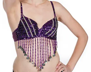 Sexy Rhinestone Embellished Sequin Belly Dance Bra Top