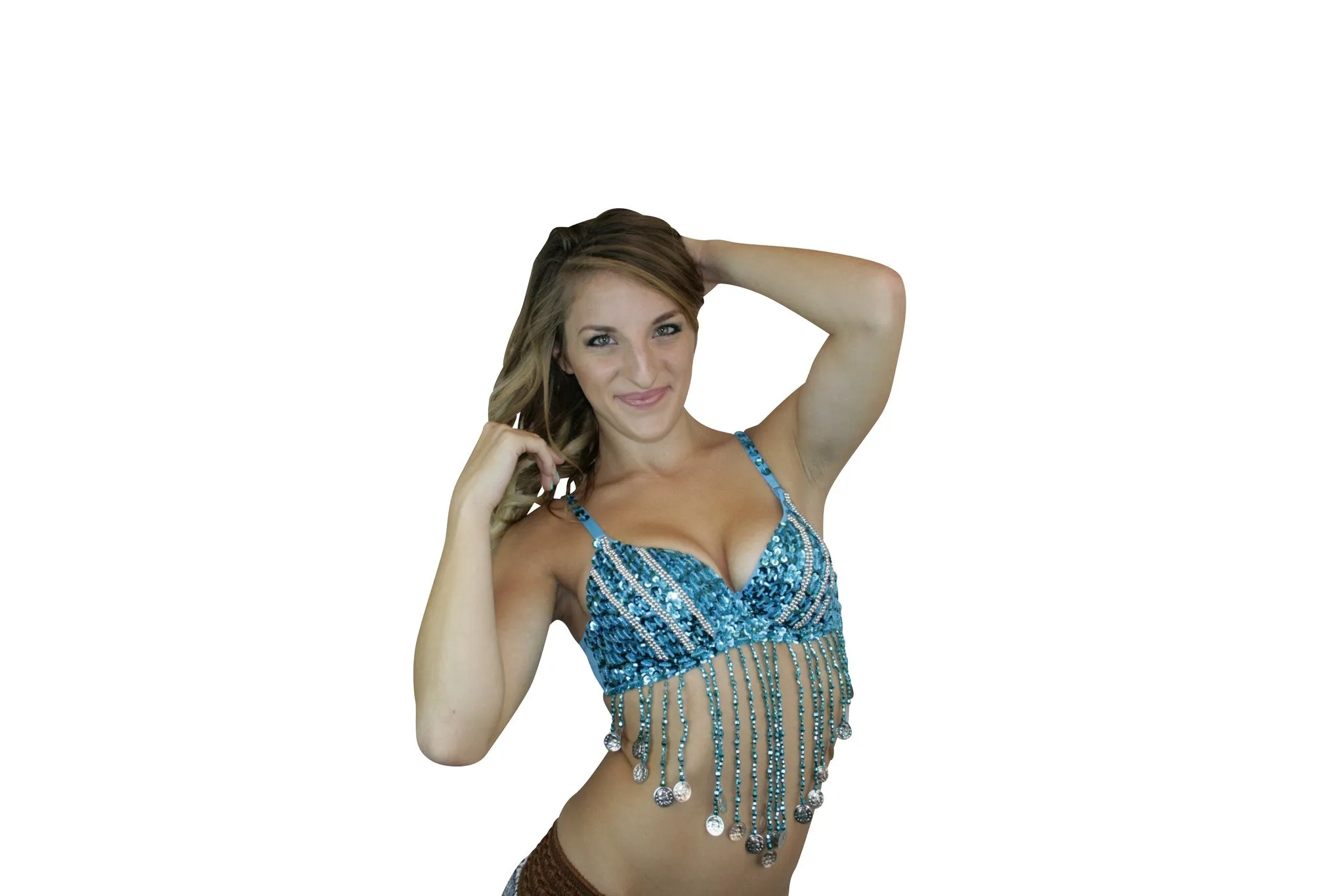Sexy Rhinestone Embellished Sequin Belly Dance Bra Top