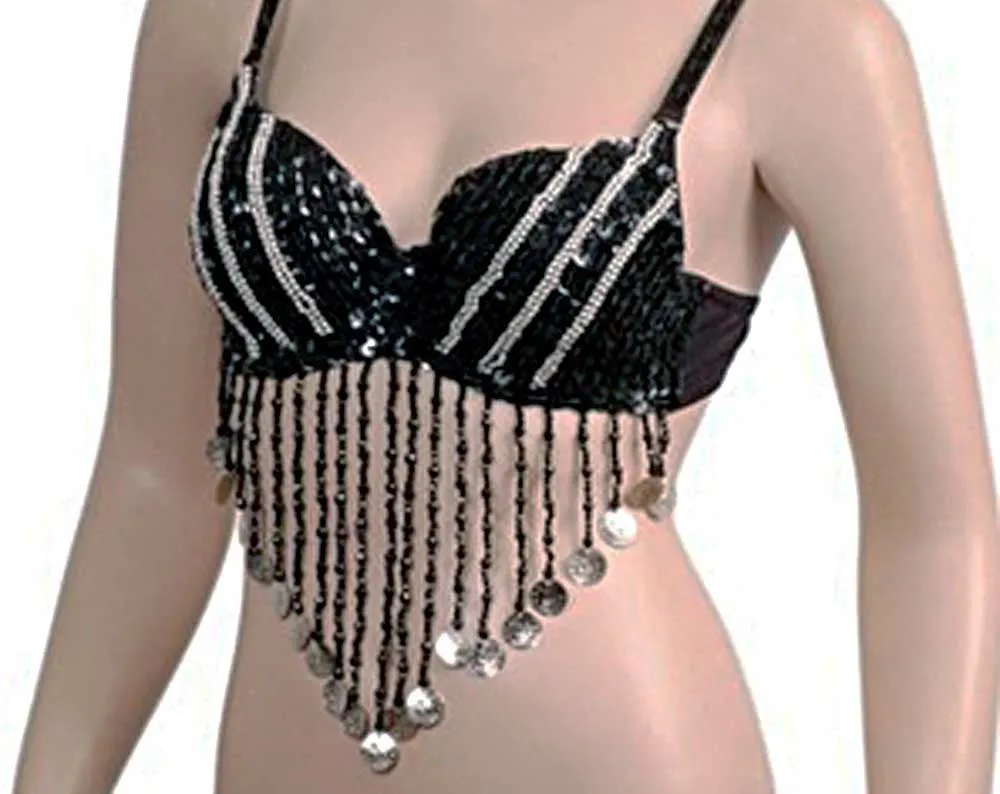 Sexy Rhinestone Embellished Sequin Belly Dance Bra Top