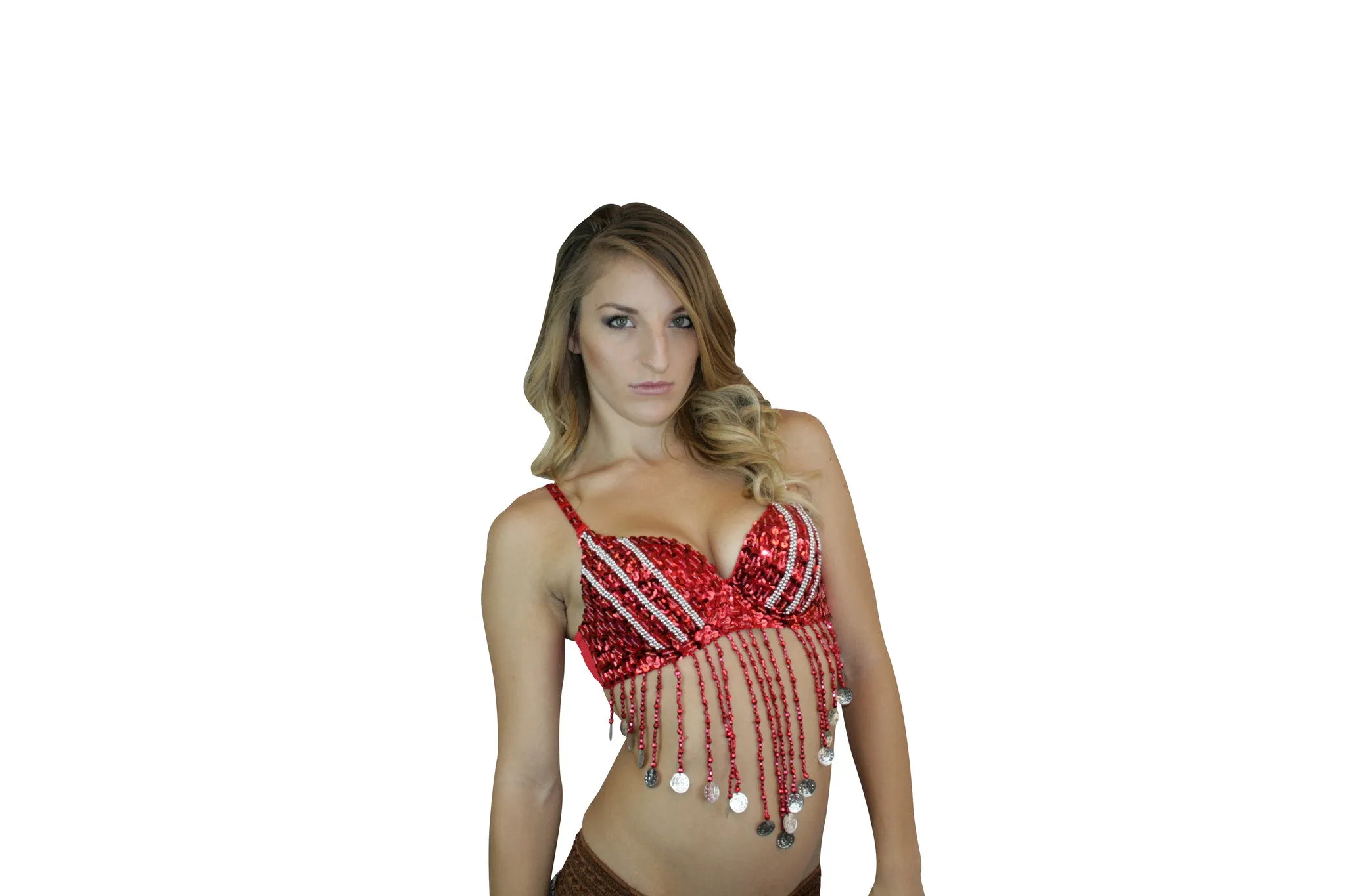 Sexy Rhinestone Embellished Sequin Belly Dance Bra Top