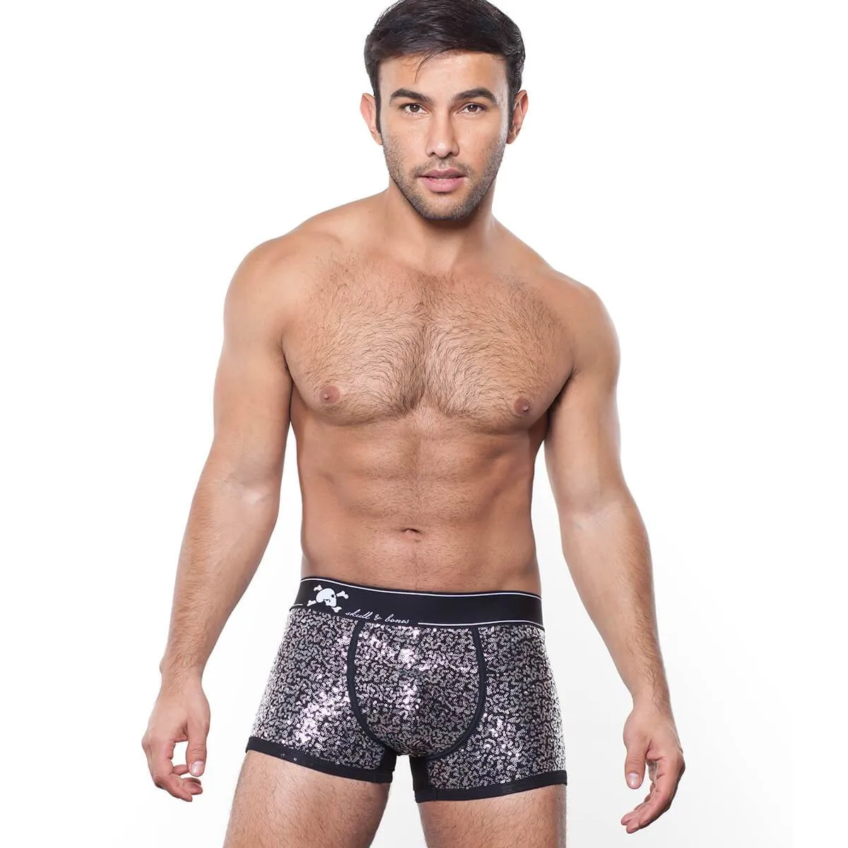 Skull & Bones Sequin Boxer SIlver