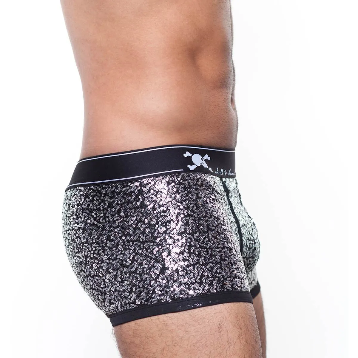 Skull & Bones Sequin Boxer SIlver