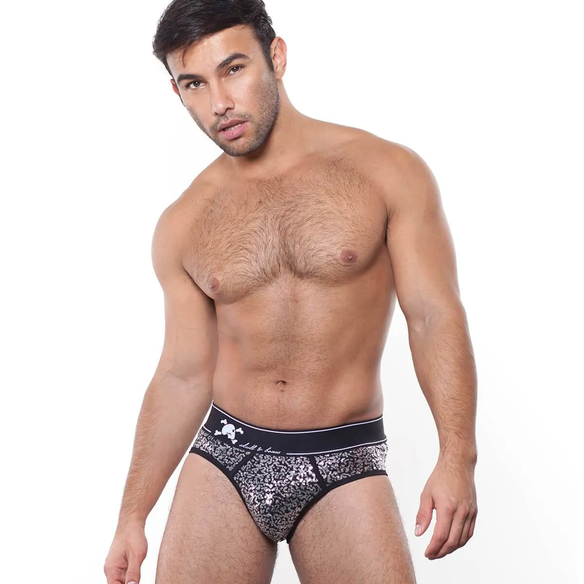 Skull & Bones Sequin Brief Silver