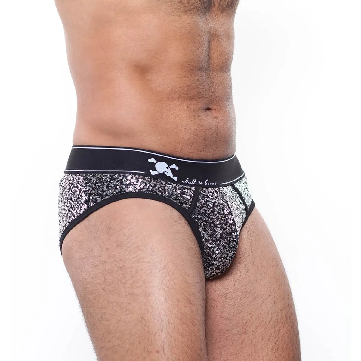 Skull & Bones Sequin Brief Silver