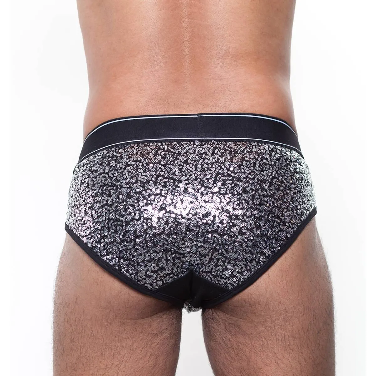 Skull & Bones Sequin Brief Silver