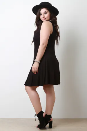 Sleeveless Ribbed Knit Button Decor Shift Dress