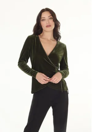 Solid Stretch Velvet Wrap Top