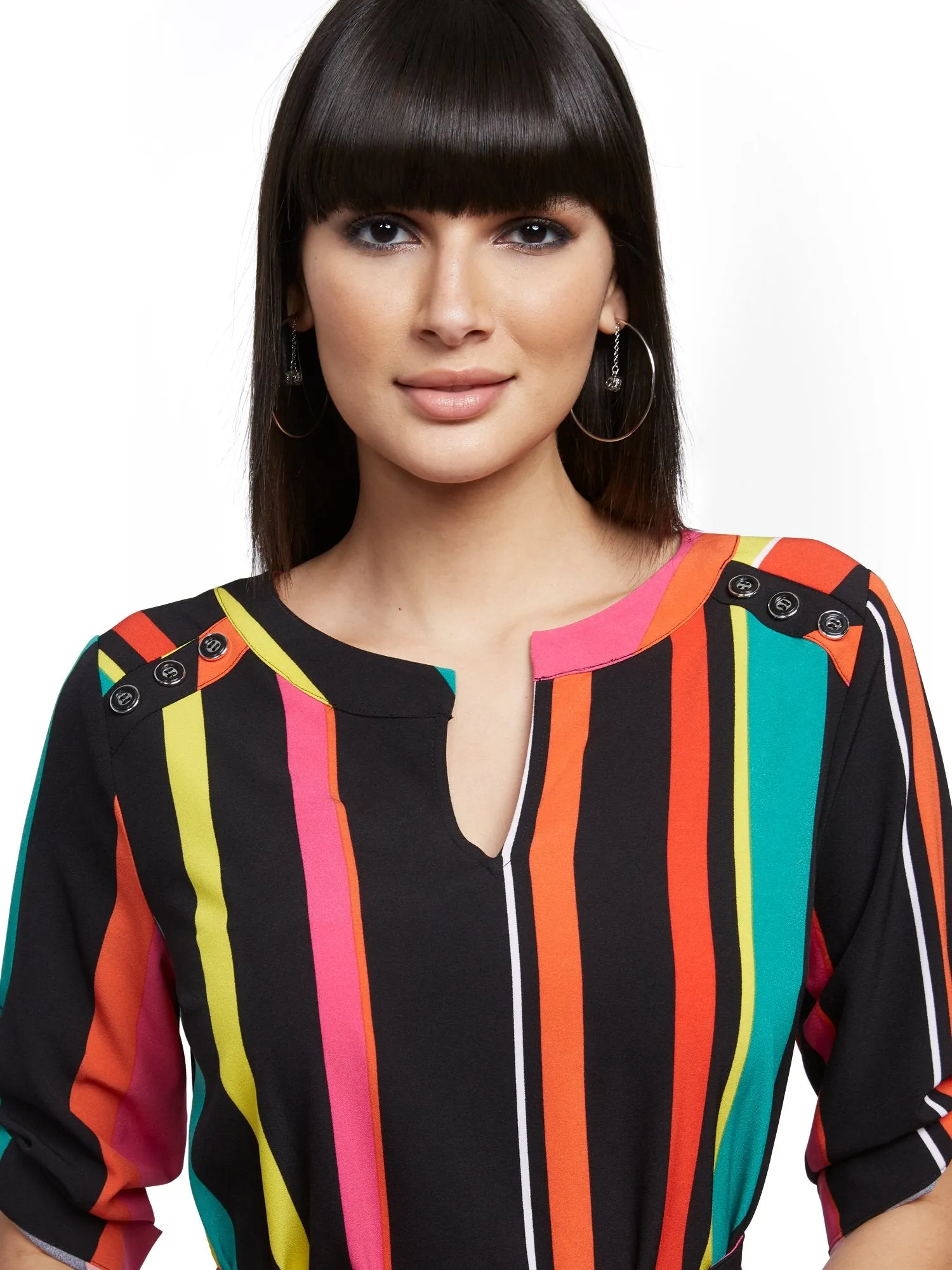 Stripe Button-Accent Shirtdress