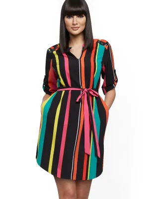 Stripe Button-Accent Shirtdress