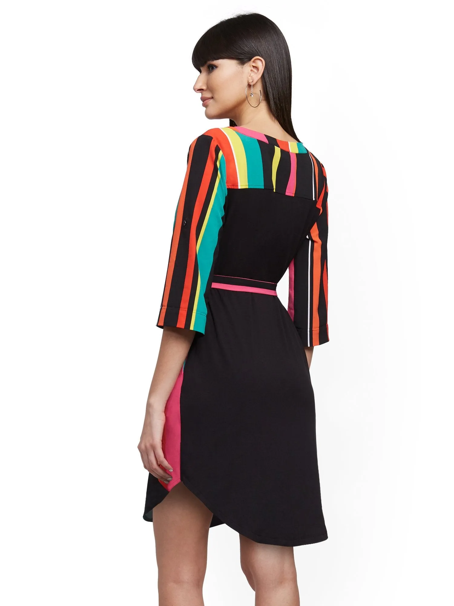 Stripe Button-Accent Shirtdress
