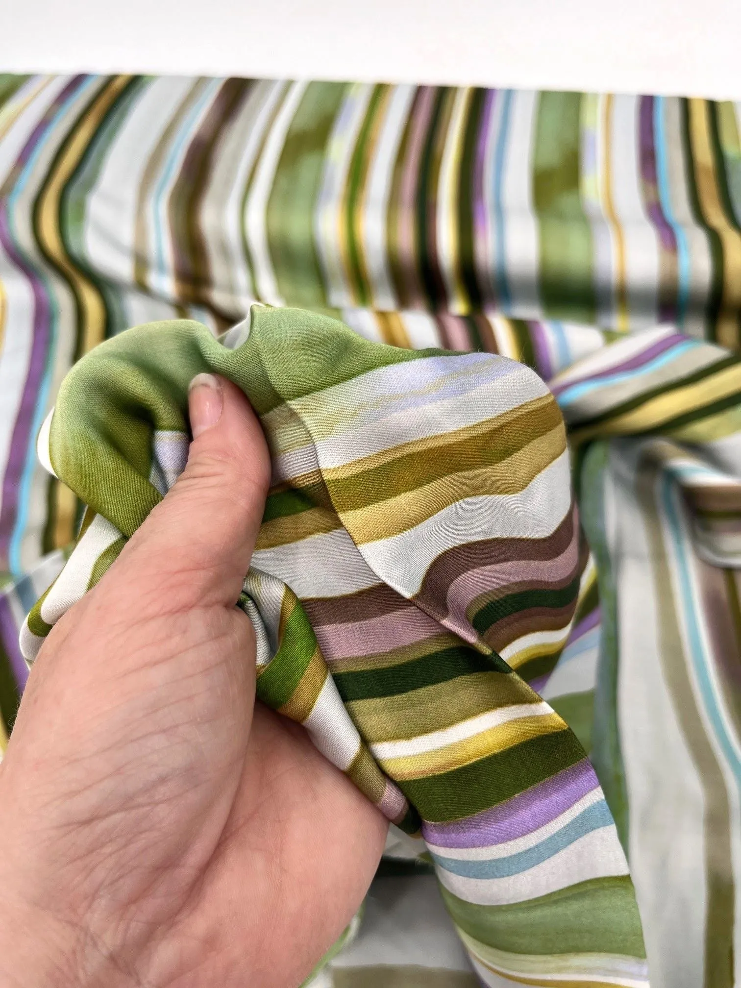 Stripe-Viscose Sateen-Teal/Moss