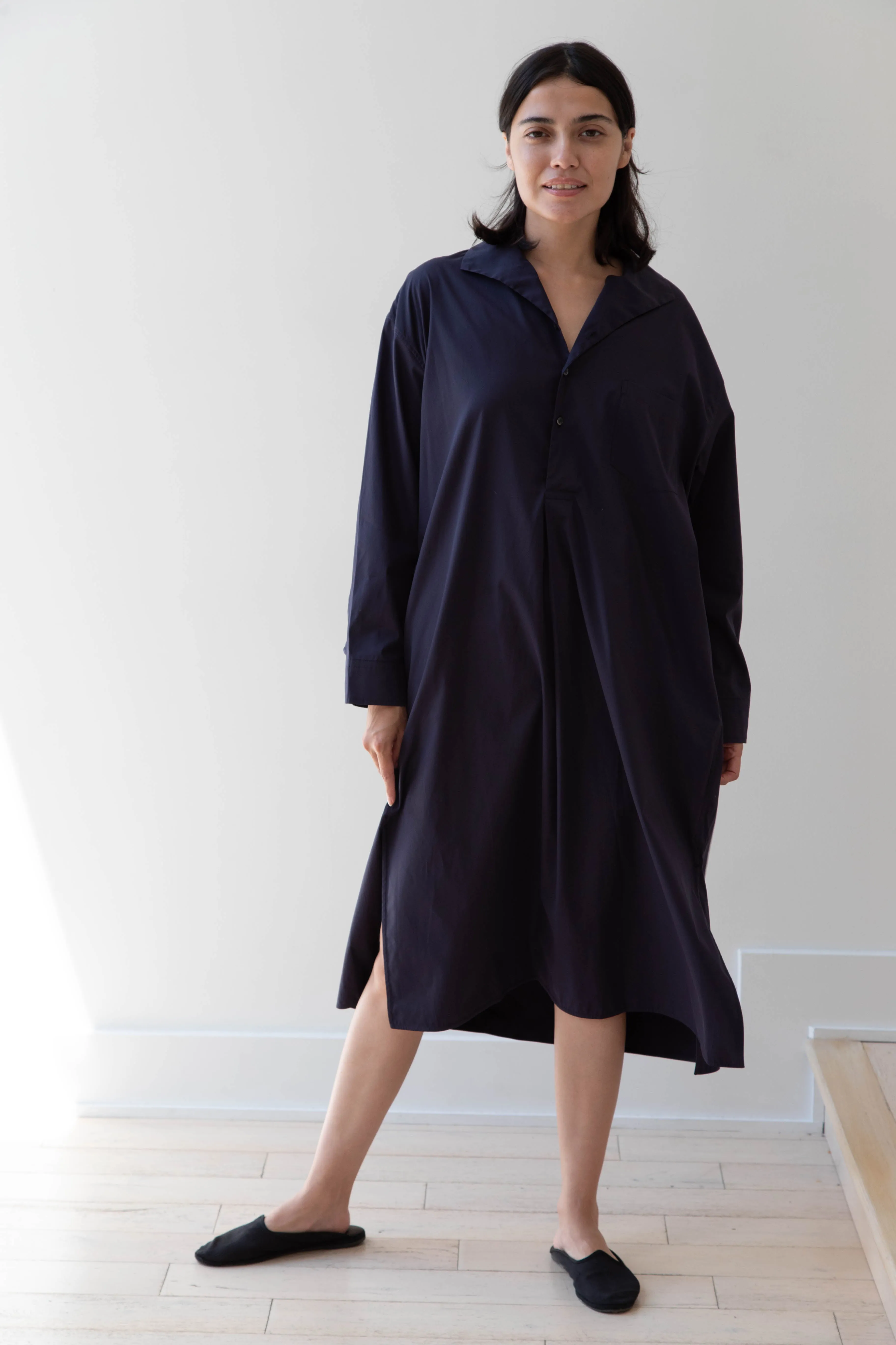 Ticca | Open Collar Shirtdress in Navy