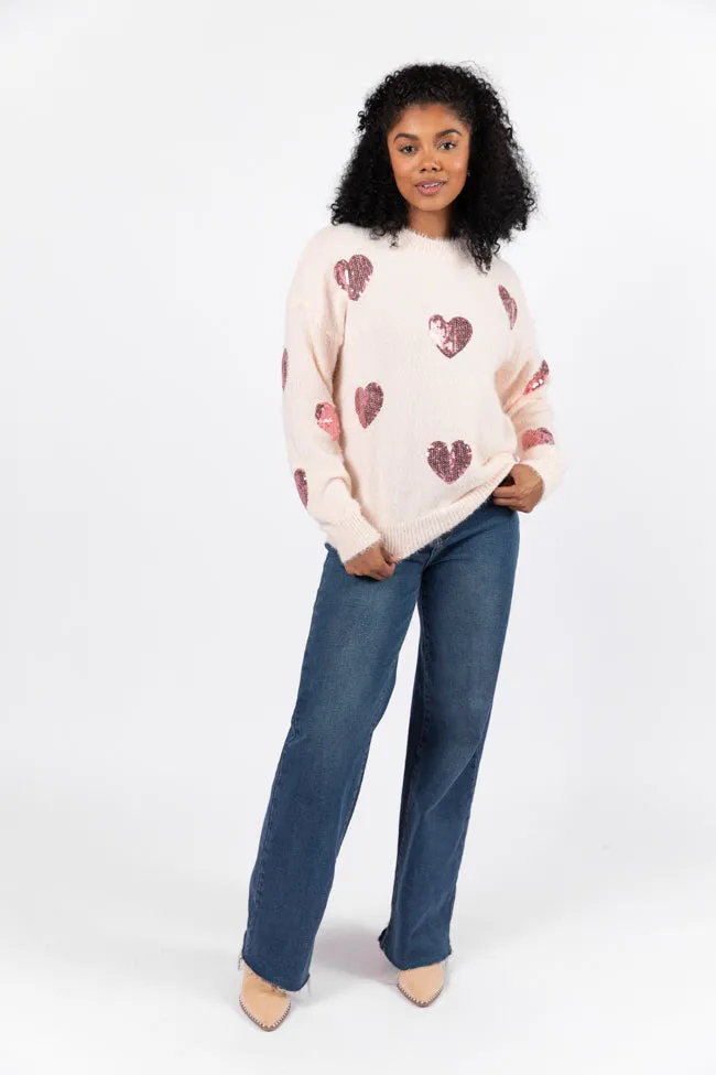 True Romance Blush Sequin Heart Sweater FINAL SALE