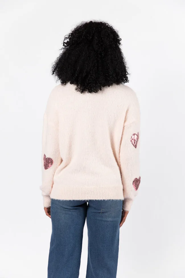 True Romance Blush Sequin Heart Sweater FINAL SALE