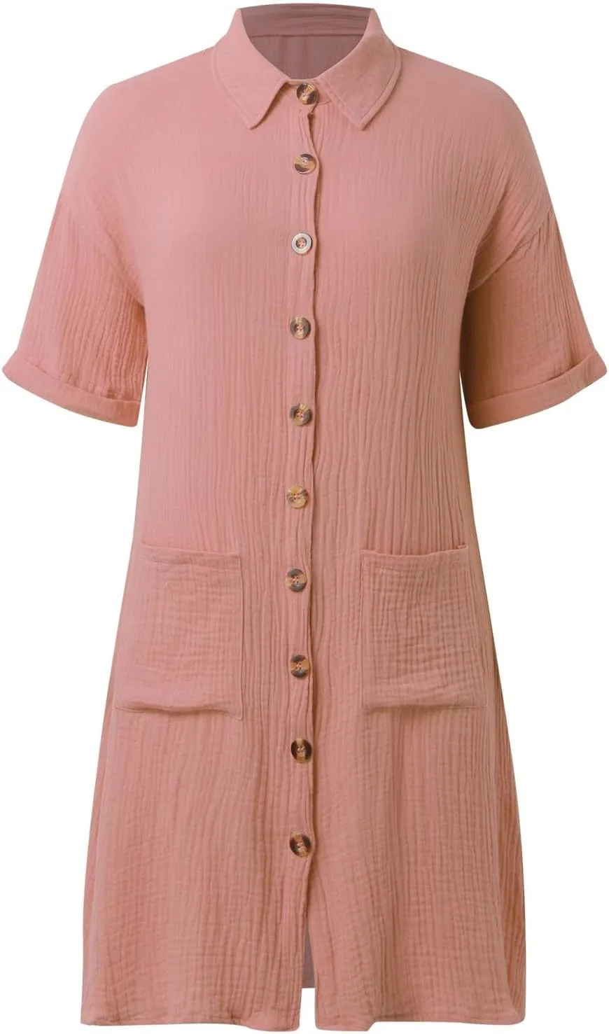 Women Button Down Dress Loose Summer Cotton Linen Dresses Casual Short Sleeve Tunic Dress 2025 Linen Dress Women