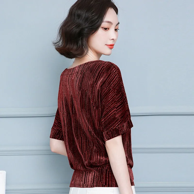 Women Glitter Shirt Elegant Shiny Shine Blouses Plus Size