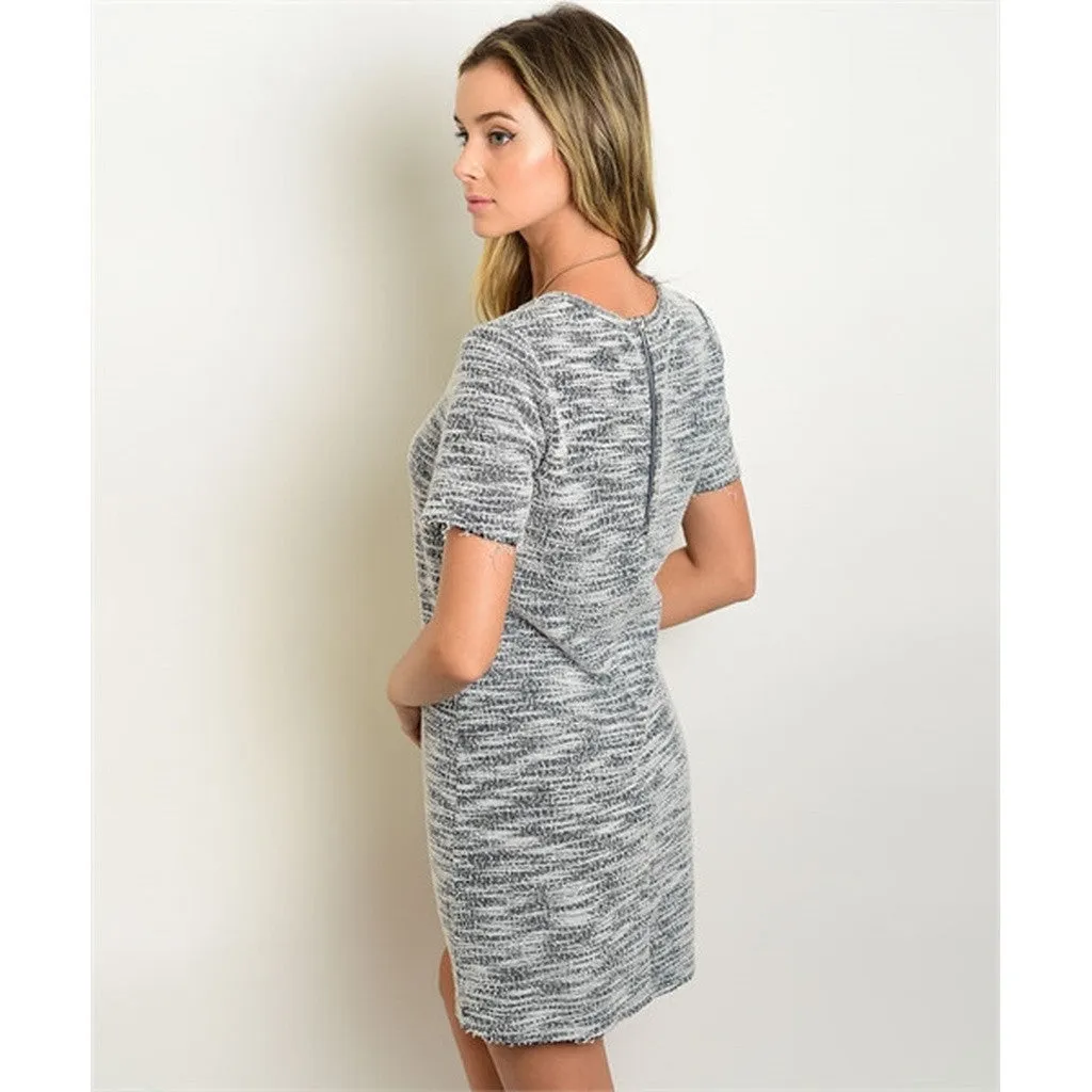 Women's Dress Grey And White Shift Mini Dress