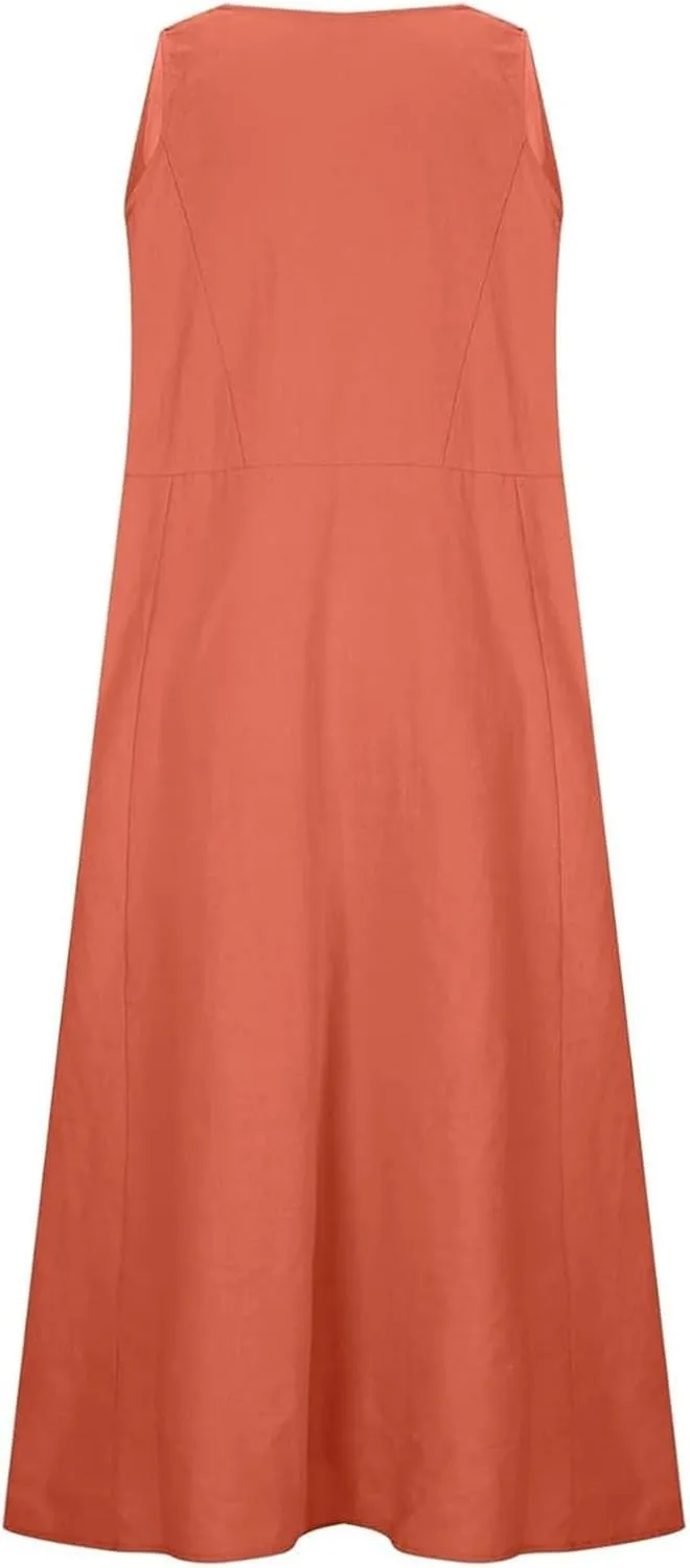Women's Summer Casual Loose Sundresd Women's Summer Casual Sleeveless Long Maxi Beach Dress Cotton Linen Summer