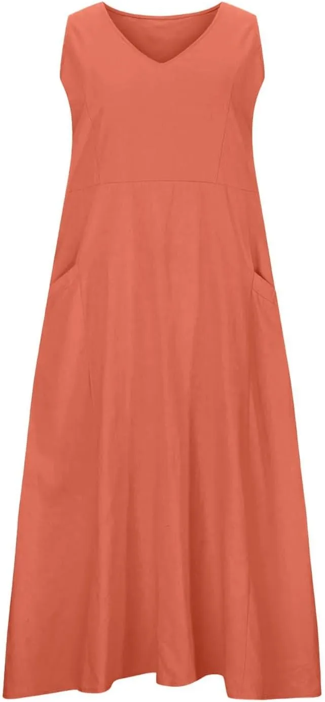 Women's Summer Casual Loose Sundresd Women's Summer Casual Sleeveless Long Maxi Beach Dress Cotton Linen Summer