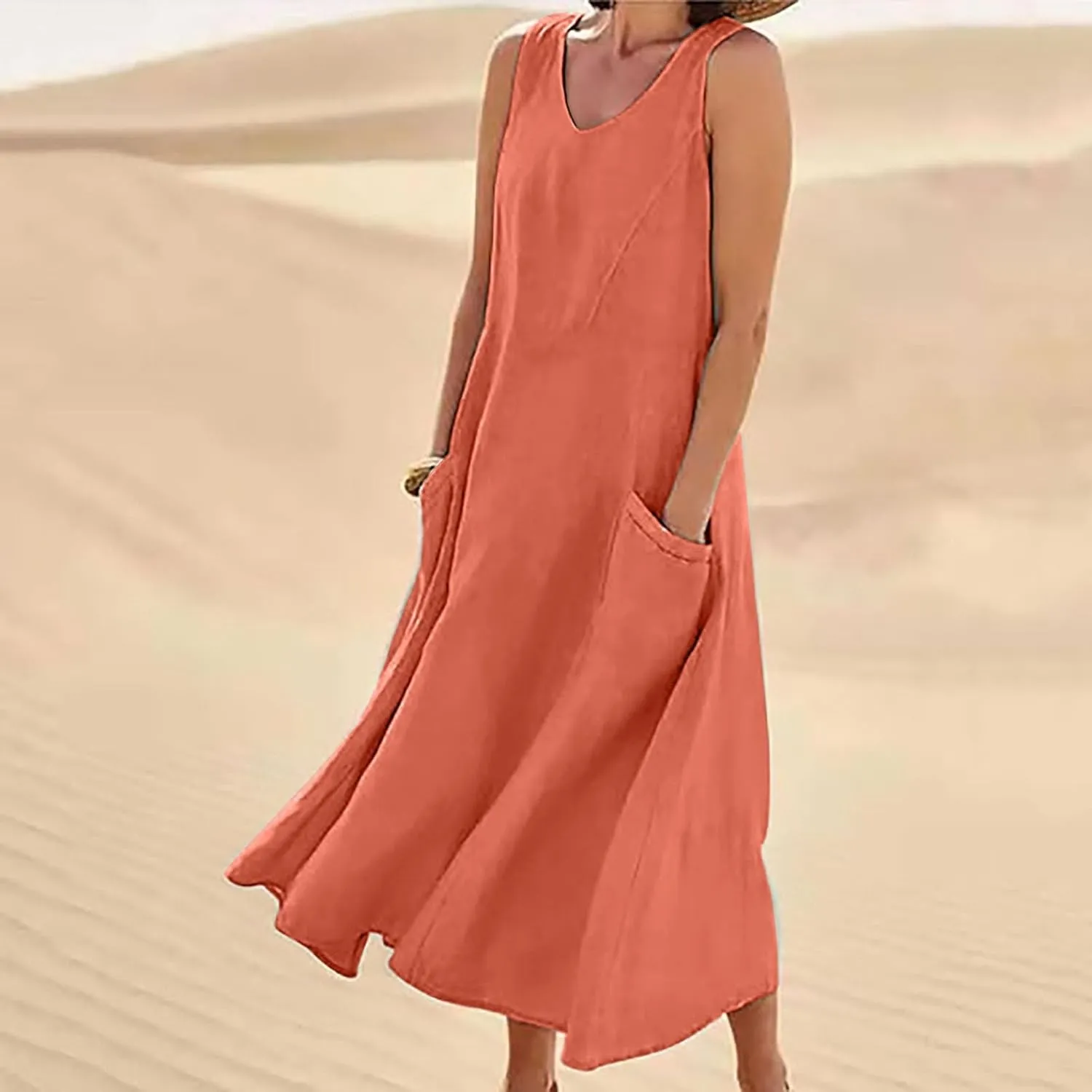 Women's Summer Casual Loose Sundresd Women's Summer Casual Sleeveless Long Maxi Beach Dress Cotton Linen Summer