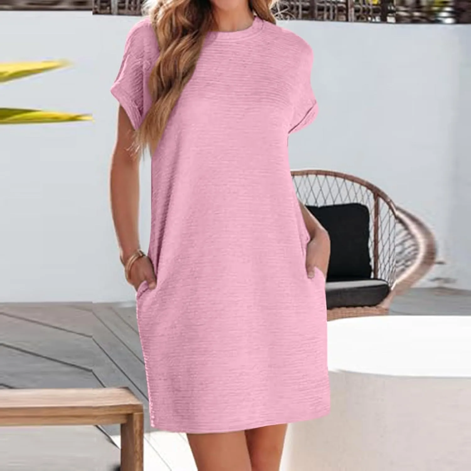 Womens Summer Mini Dress Casual Short Sleeve T Shirt Dresses Short Sleeve Tshirt Dress Casual Crew Dress with Pockets