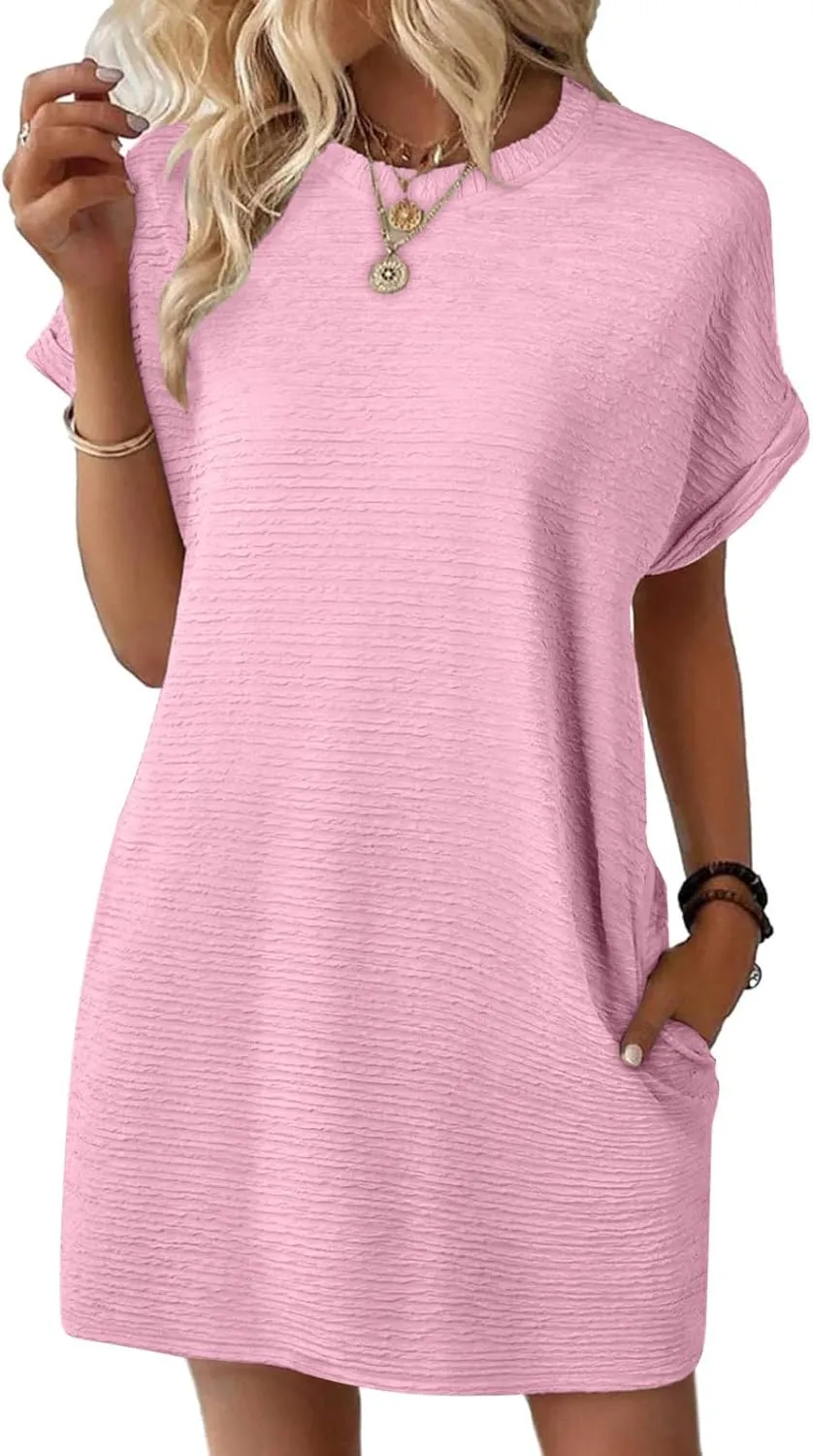 Womens Summer Mini Dress Casual Short Sleeve T Shirt Dresses Short Sleeve Tshirt Dress Casual Crew Dress with Pockets