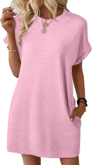 Womens Summer Mini Dress Casual Short Sleeve T Shirt Dresses Short Sleeve Tshirt Dress Casual Crew Dress with Pockets