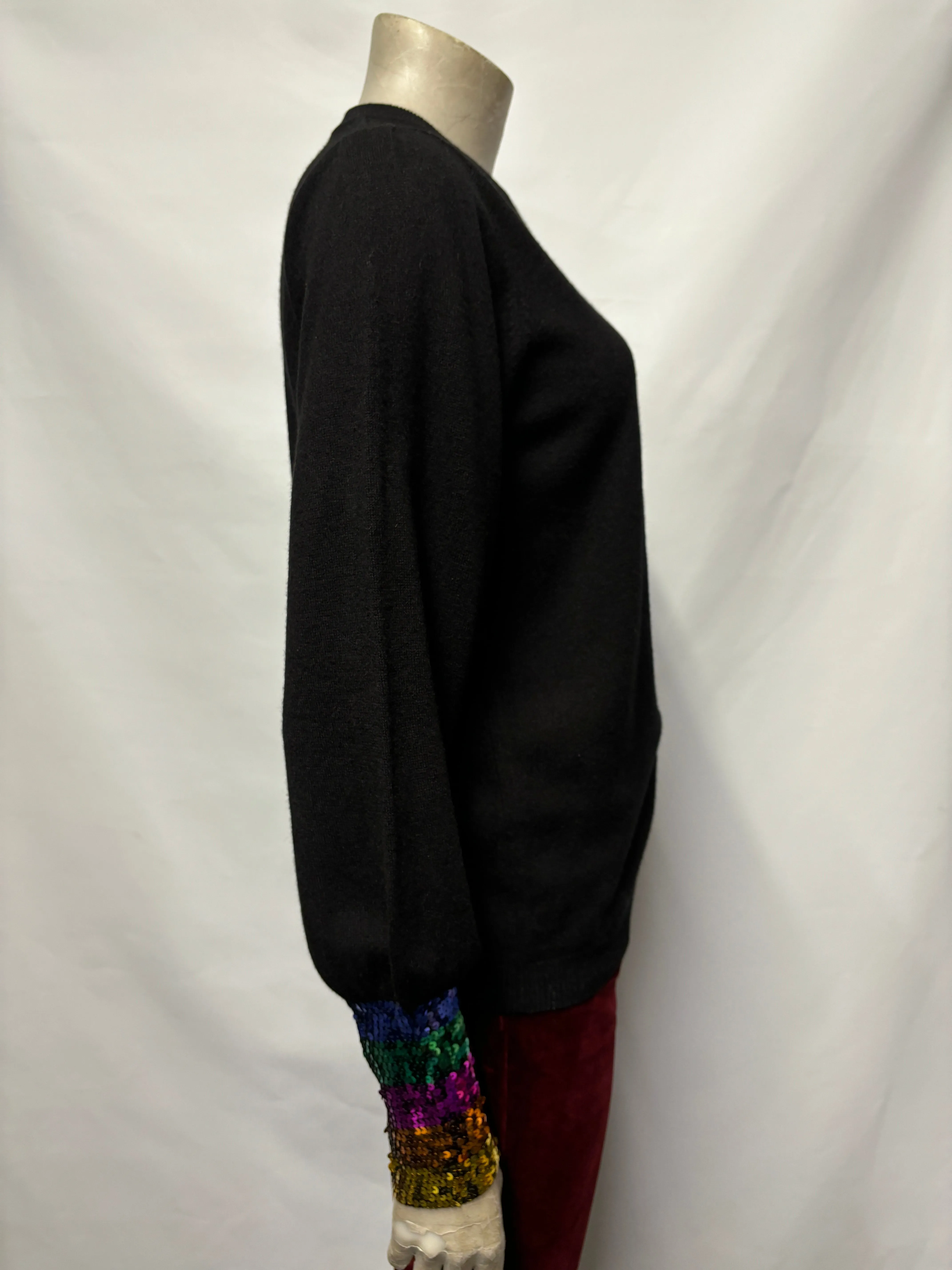 WYSE Black And Multicolour Sequin Cashmere and Wool Blend Jumper 8