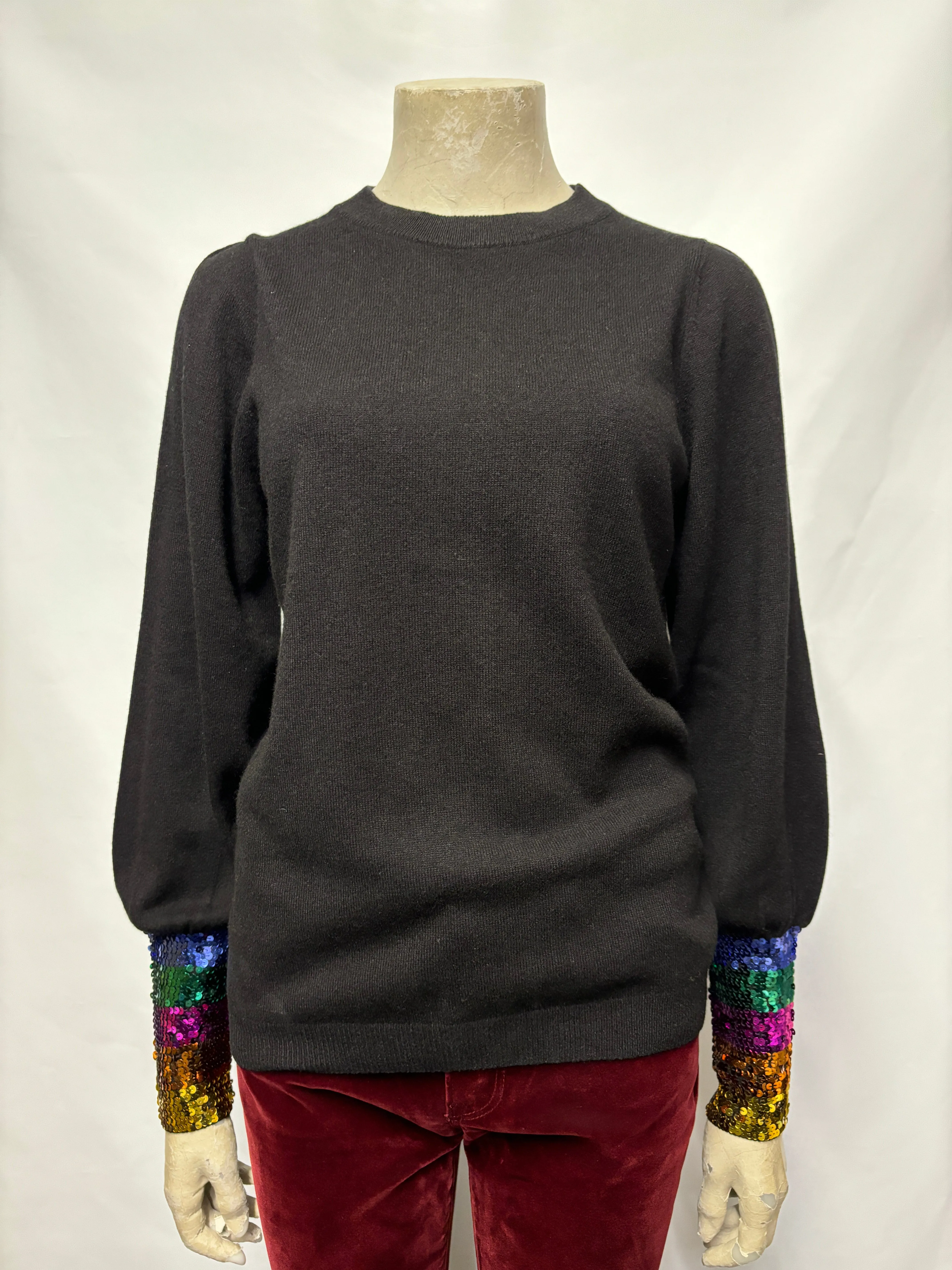 WYSE Black And Multicolour Sequin Cashmere and Wool Blend Jumper 8
