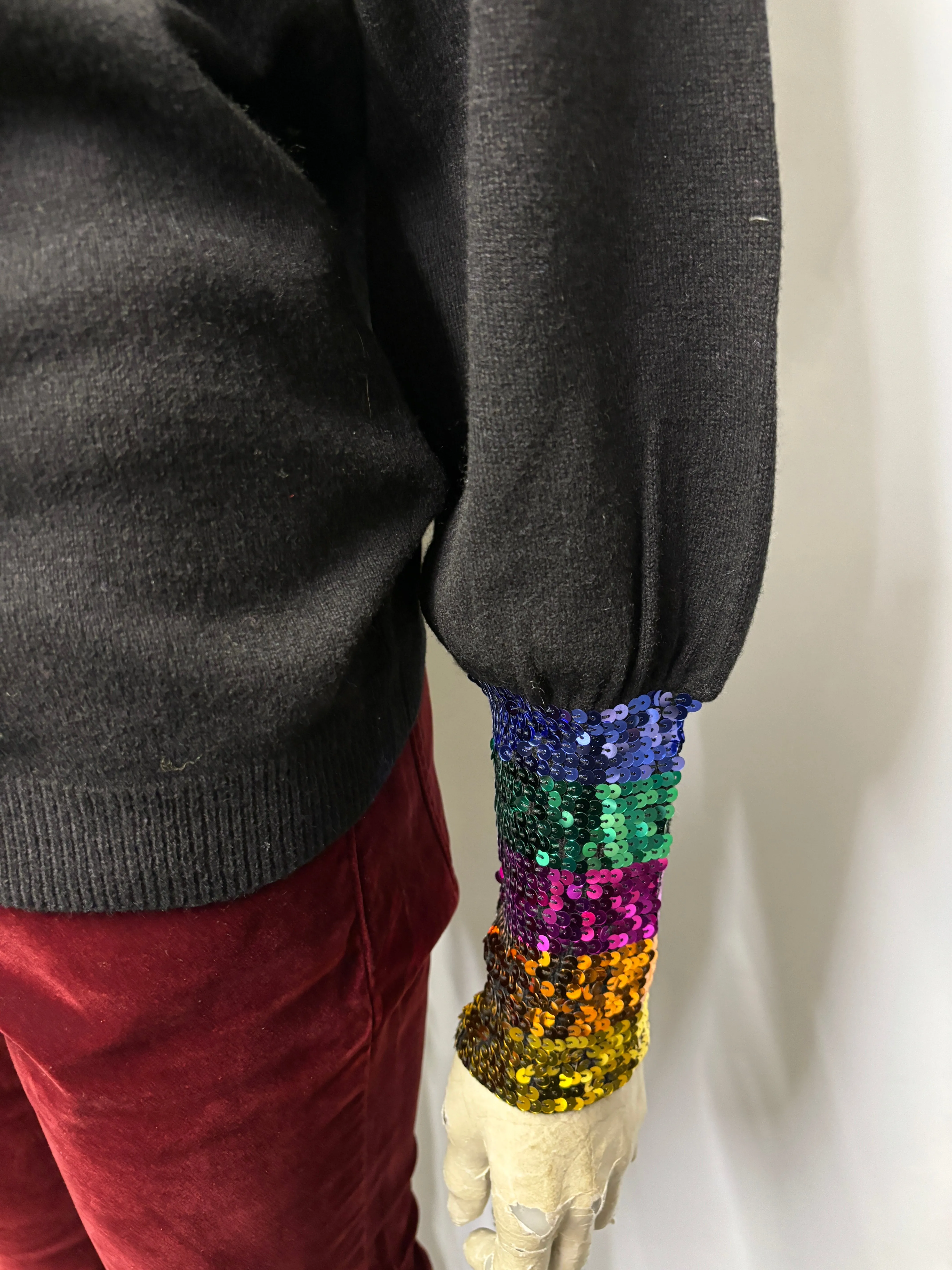 WYSE Black And Multicolour Sequin Cashmere and Wool Blend Jumper 8