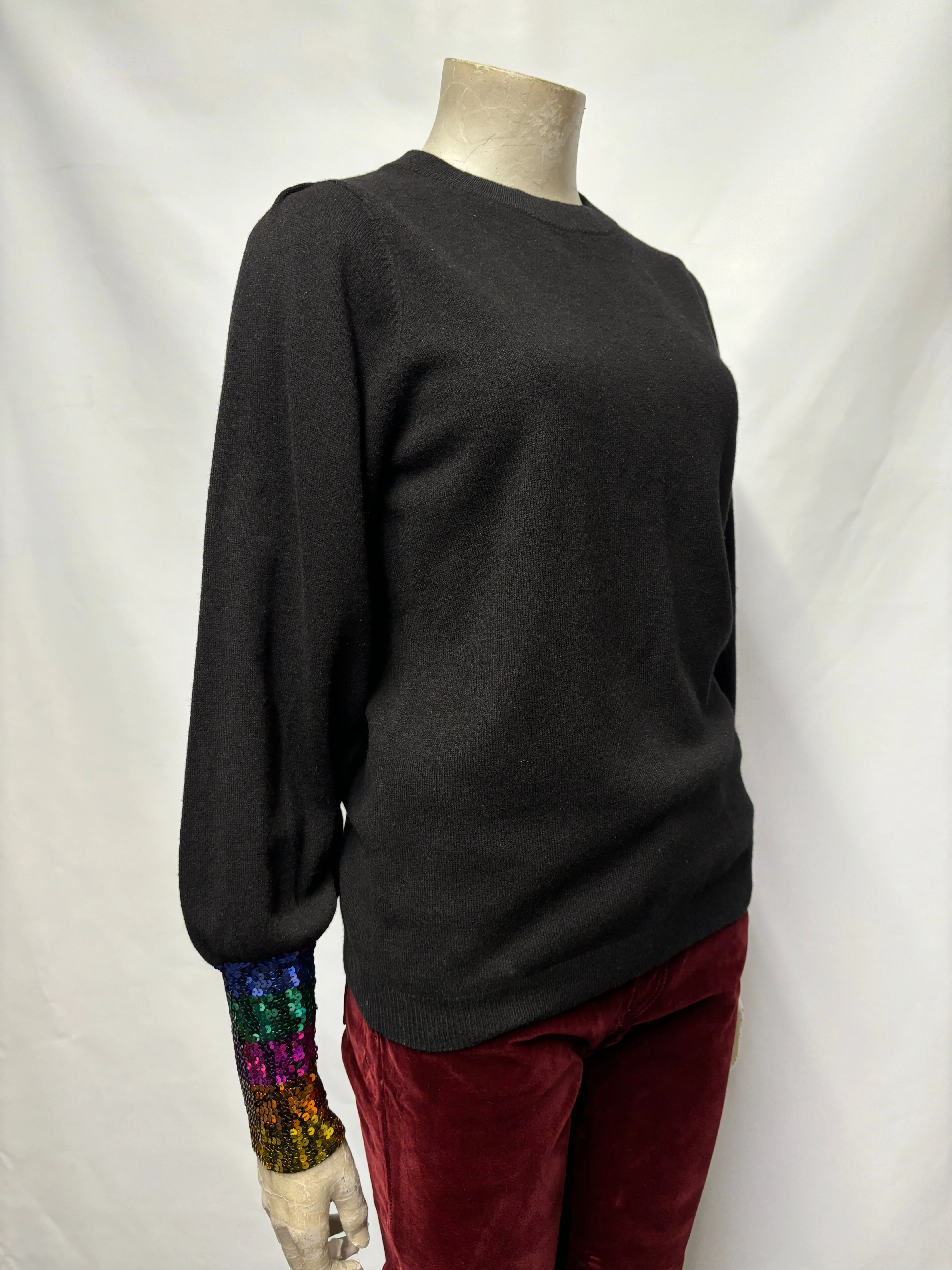 WYSE Black And Multicolour Sequin Cashmere and Wool Blend Jumper 8