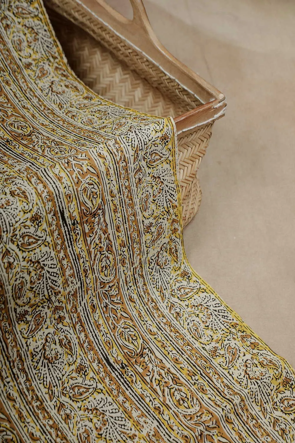 Yellow with Paisley Bagru Cotton Fabric